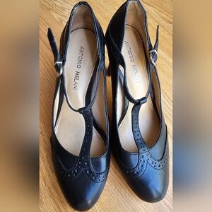 ANTONIO MELANI Elegant Black T-Strap Heels